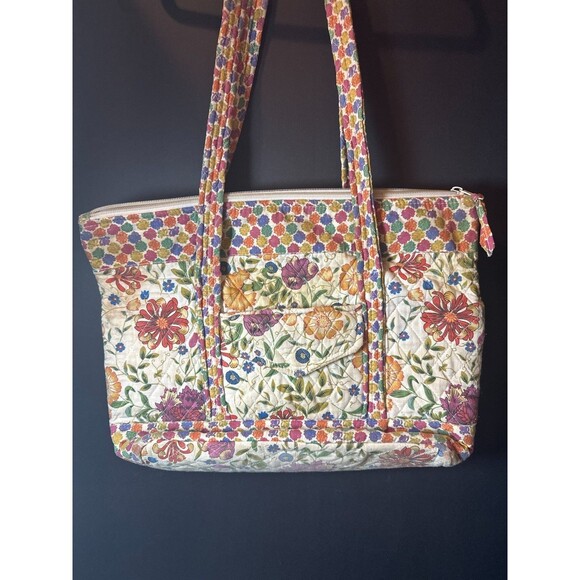 Quilted Floral Tote Bag Cotton Multicolor 15x11 - Picture 1 of 10